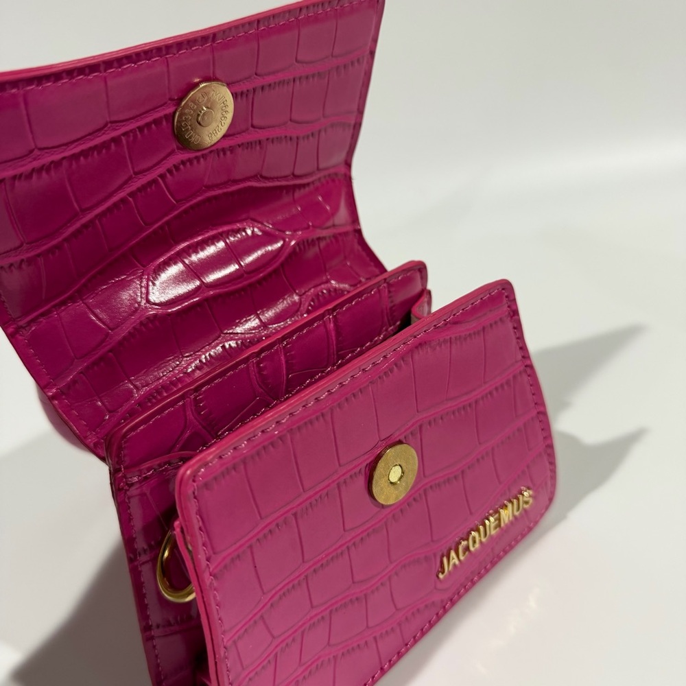 Jacquemus Fuschia Dragonfruit Pink Croc Leather Chiquito Crossbody Handbag Purse - Picture 9 of 10